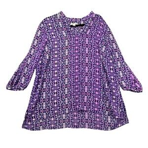 Coldwater Creek Blouse Womens 2X 20-22 Purple Paisley 3/4 Sleeve V-Neck Tunic